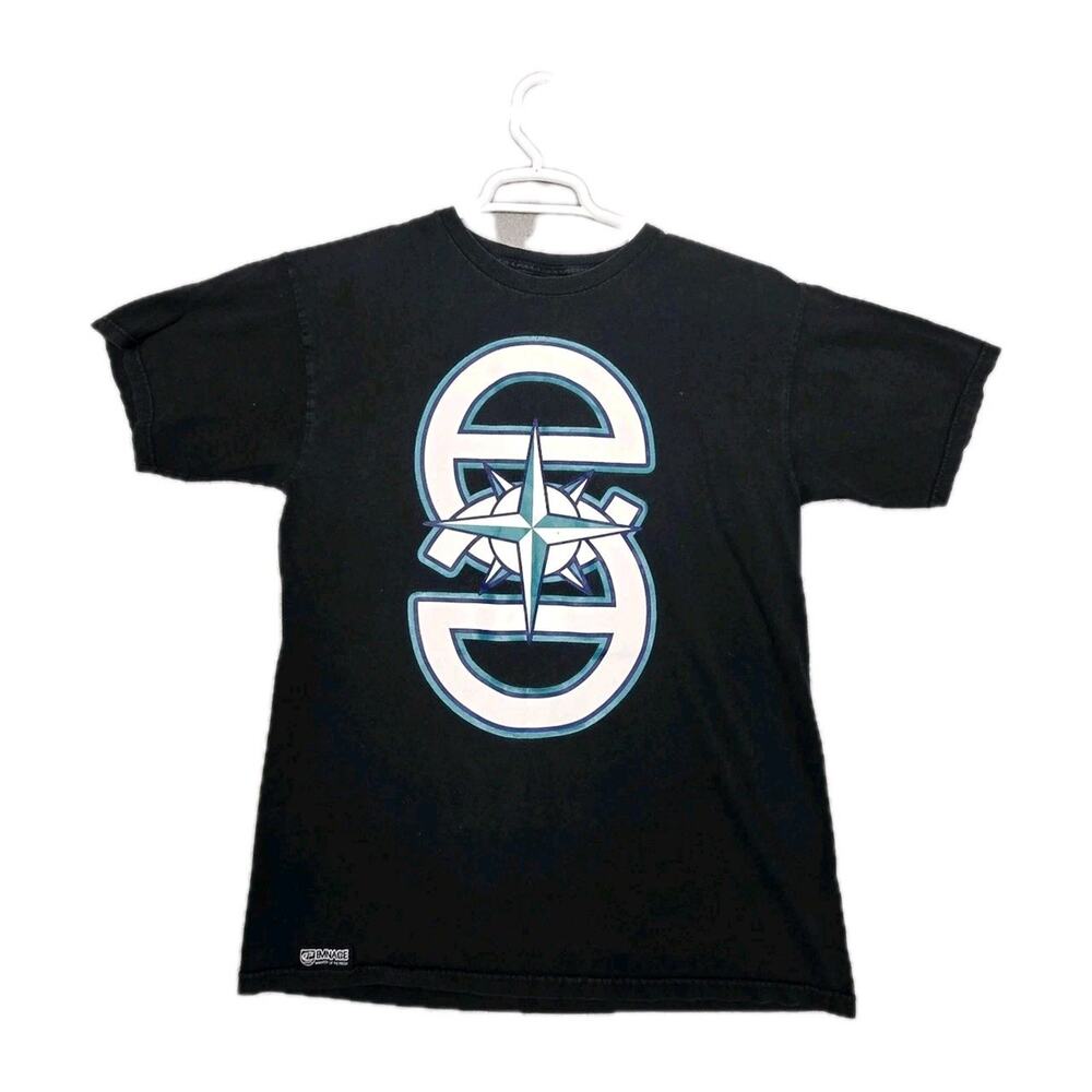 Seattle Mariners Mhirt Mens Medium Emnace Vintage Black MLB Crew Neck Y2k Vibe